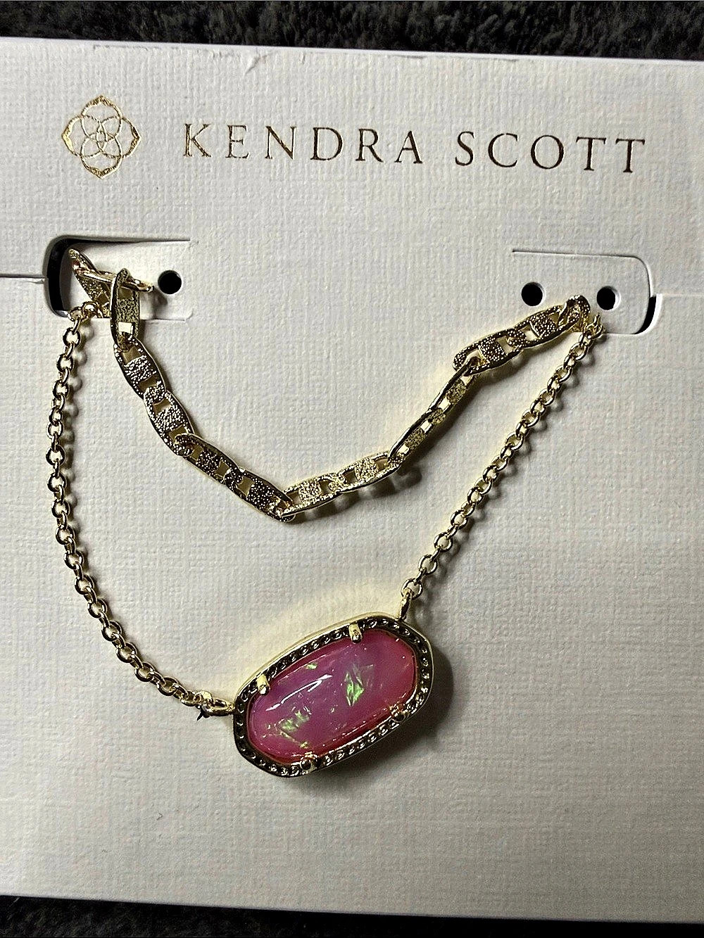 Kendra Scott Elisa Multi Strand Gold Pendant Necklace, featuring a Pink Opal